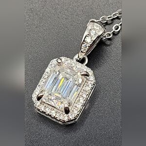 Certified 2 CT Emerald Cut Moissanite Pendant Necklace | 925 Sterling Silver